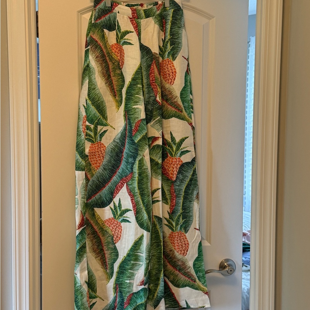 Farm Rio Forest Palm Linen Wide-Leg Pants Small - Picture 2 of 5